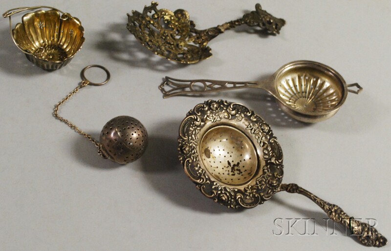 Appraisal: Five Silver Teaware Items three sterling strainers Gorham Alvin and