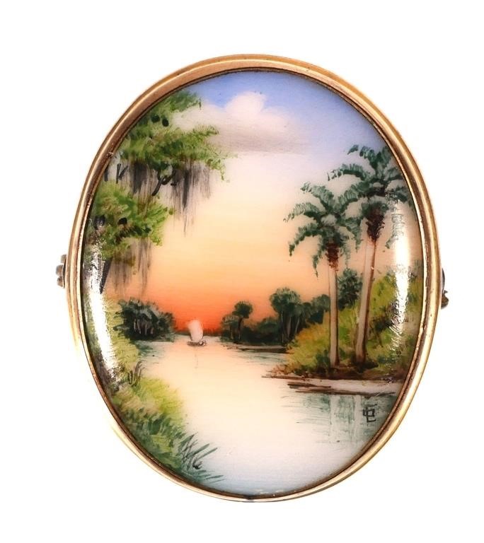 Appraisal: Florida scene painted on porcelain -- called a cameona --