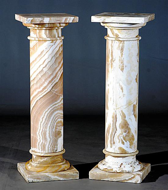 Appraisal: Pair alabaster pedestals mottled beige and cream coloration with square