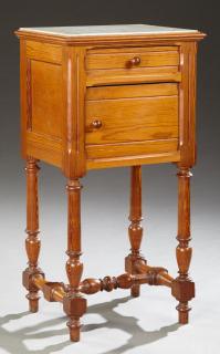 Appraisal: French Provincial Louis Philippe Style Carved Pine Marble Top Nightstand