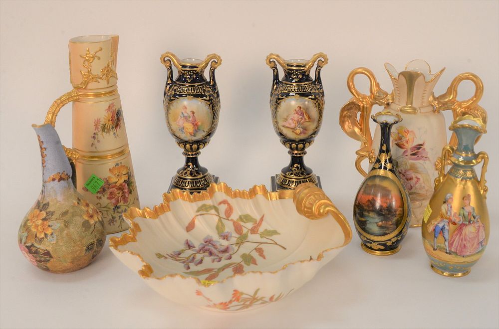 Appraisal: Eight Porcelain Vases to include pair of Royal Vienna urns