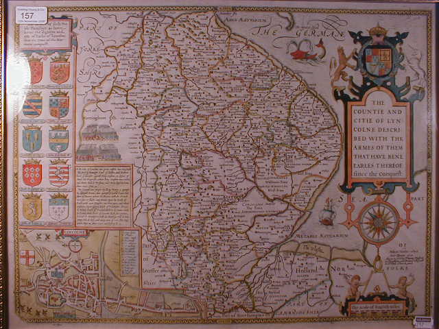 Appraisal: A hand coloured antiquarian map of Lincolnshire after John Speed