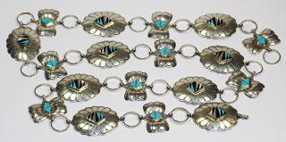 Appraisal: Native American multi-stone and sterling silver belt featuring nine oval