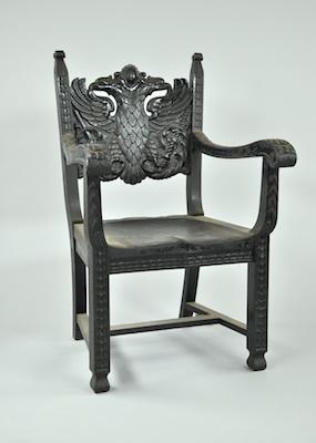 Appraisal: A Carved Double Headed Eagle Arm Chair Squared form arm