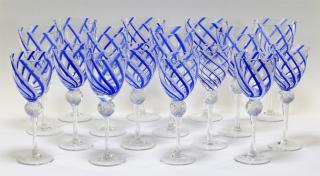 Appraisal: Italian Venetian Glass Blue Swirl Wine Goblets ITALY EARLY H