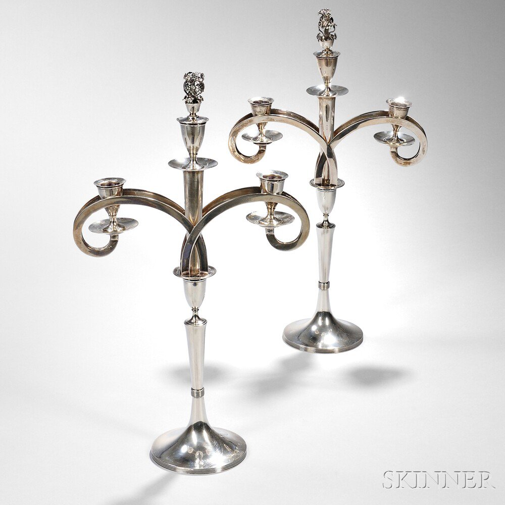 Appraisal: Pair of Austrian Silver Convertible Candelabra Vienna c base bearing