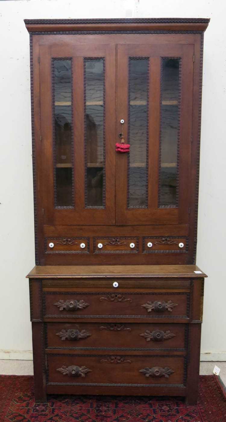 Appraisal: VICTORIAN WALNUT BOOKCASE ON CHEST American mid- th century a