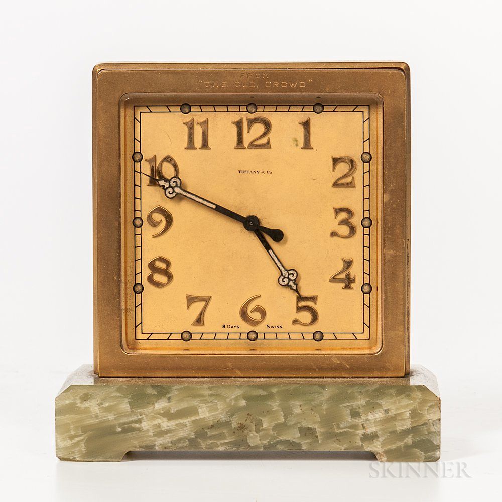 Appraisal: Tiffany Desk Clock Tiffany Desk Clock brass frame with -in