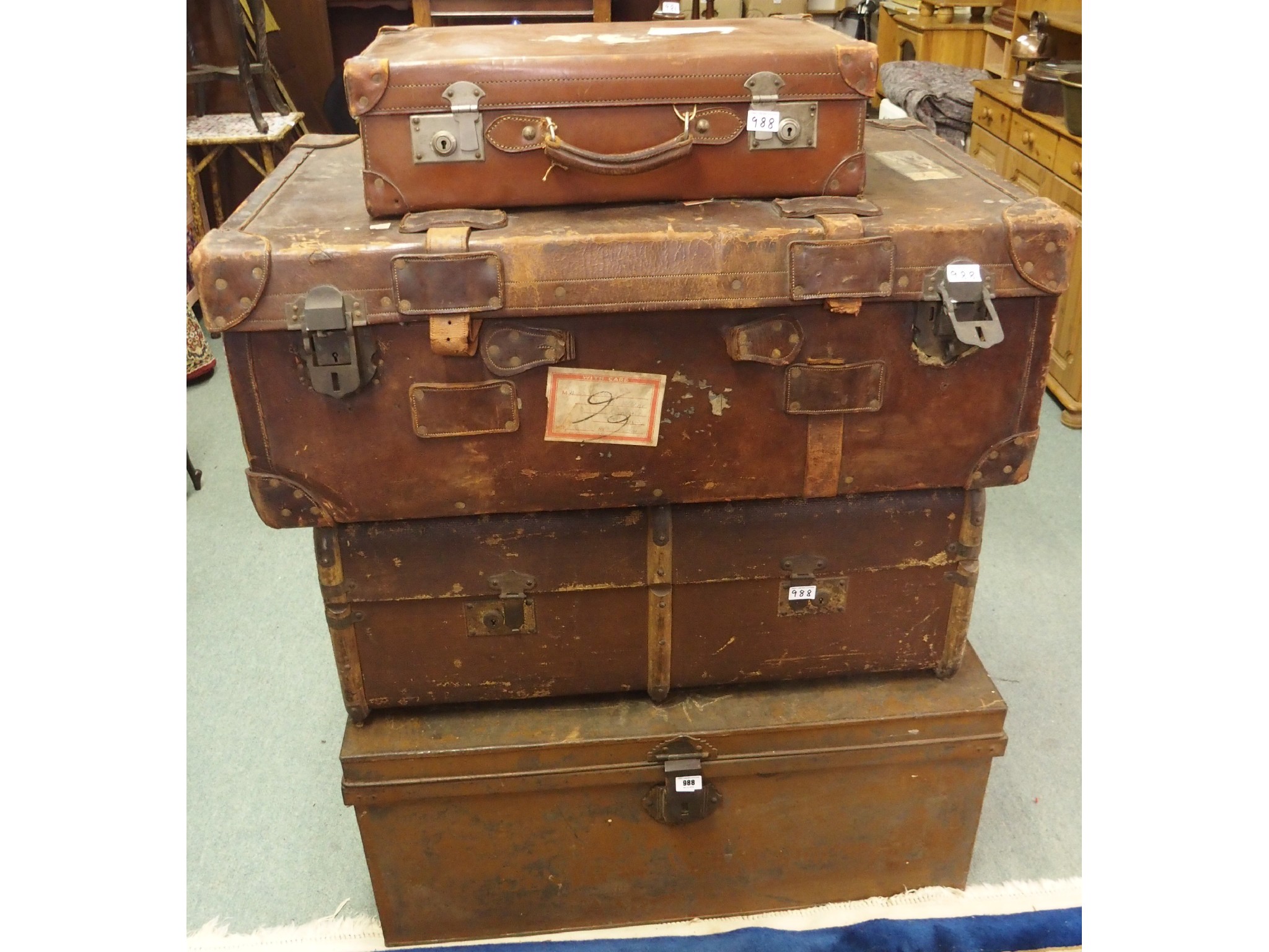 Appraisal: A metal travel trunk marked Central Workshops Amristar fitted leather