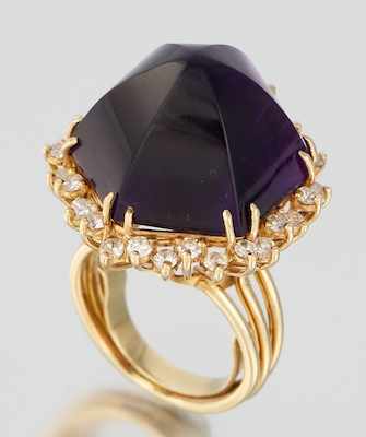 Appraisal: A Large Amethyst and Diamond Ring k yellow gold ring