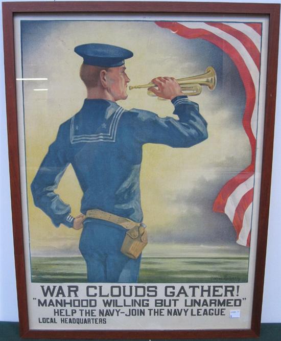 Appraisal: HAZEL ROBERTS WAR CLOUDS GATHER NAVY RECRUITING POSTER WWI X