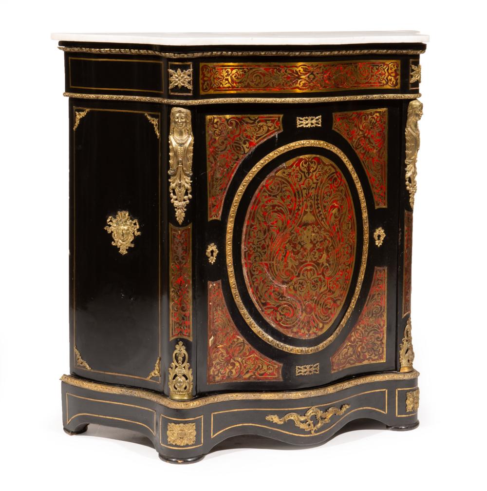 Appraisal: NAPOLEON III BOULLEWORK EBONIZED PARLOR CABINETNapoleon III Bronze-Mounted Boullework and