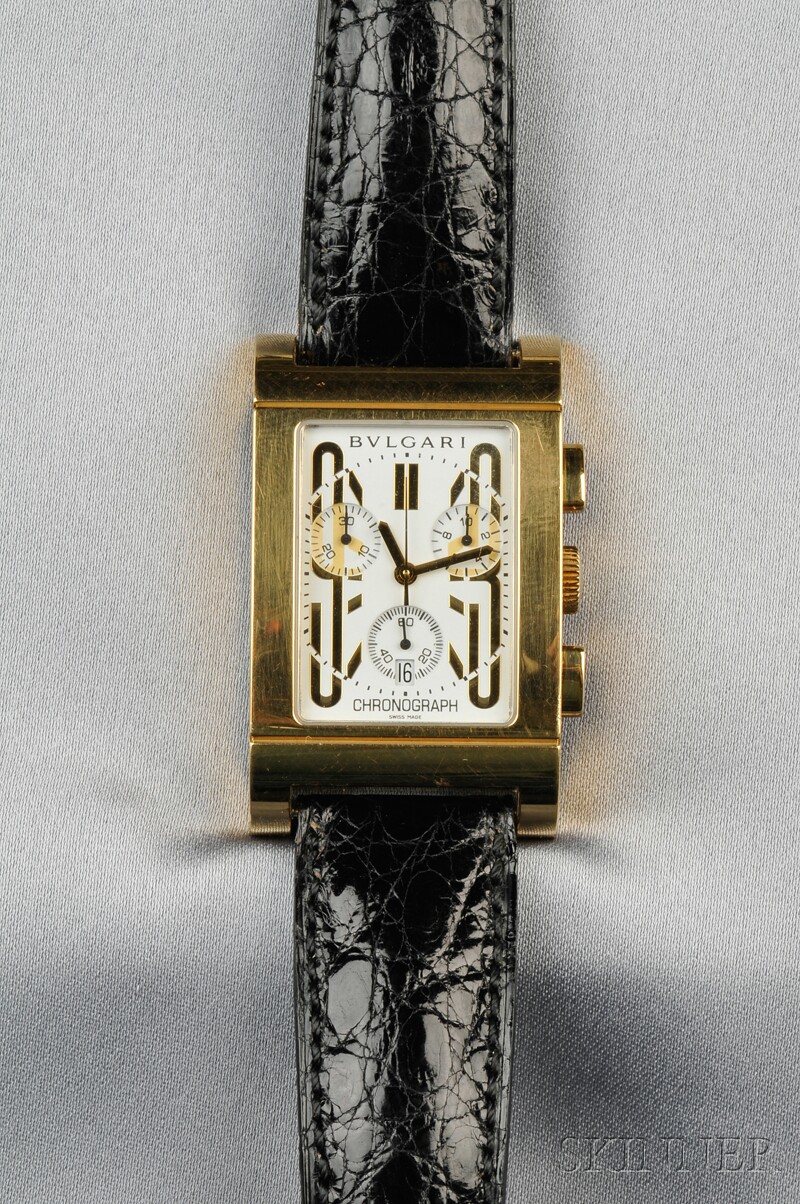 Appraisal: kt Gold Rettangolo Chronograph Wristwatch Bulgari the white metal dial