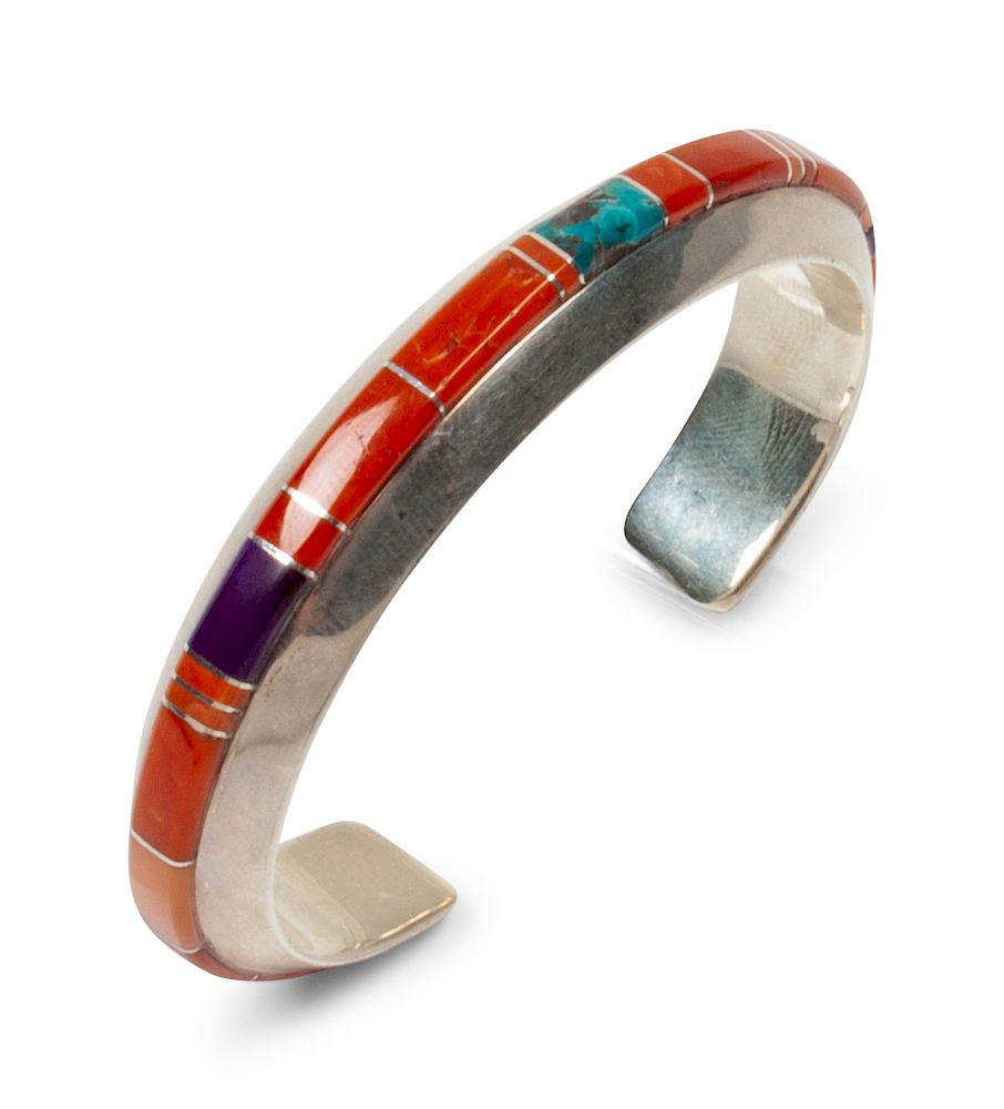 Appraisal: Wes Willie Dine b Sterling silver cuff bracelet with channel