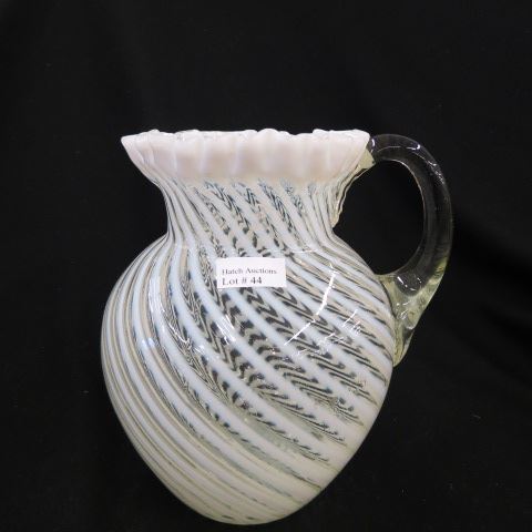 Appraisal: Opalescent Art Glass Pitcher swirl ruffle decor excellent