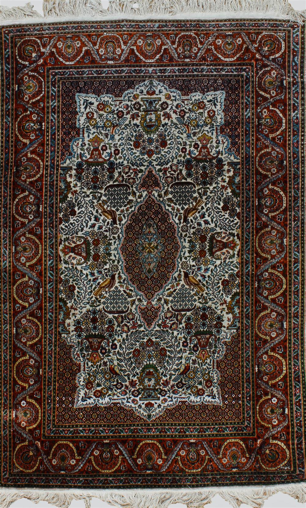 Appraisal: PERSIAN CENTRAL MEDALLION SILK AND COTTON RUG the cotton rug