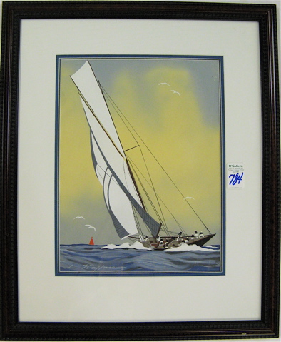 Appraisal: LEON HAFFNER WATERCOLOR ON PAPER France - Yacht with full