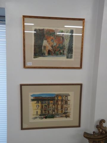 Appraisal: Pair of Italian Watercolors village scenes image area x signed