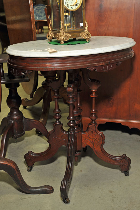 Appraisal: VICTORIAN MARBLE TOP STAND White oval top turned balusters and