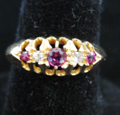 Appraisal: Yellow gold and 'ruby' and 'diamond' ringPetite chip diamond and