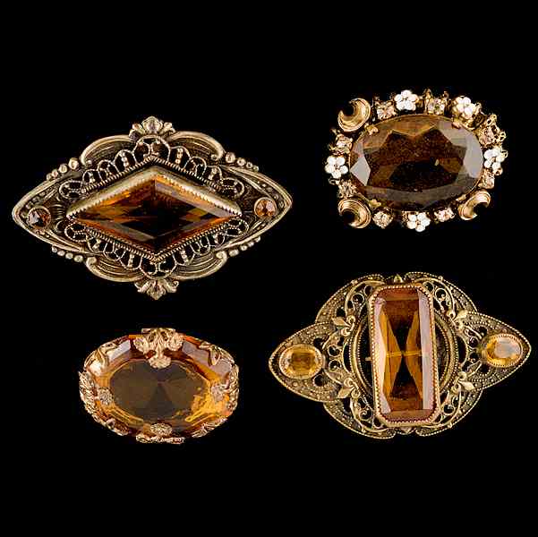 Appraisal: Austrian Group of Brooches A grouping of Austrian rhinestone brooches