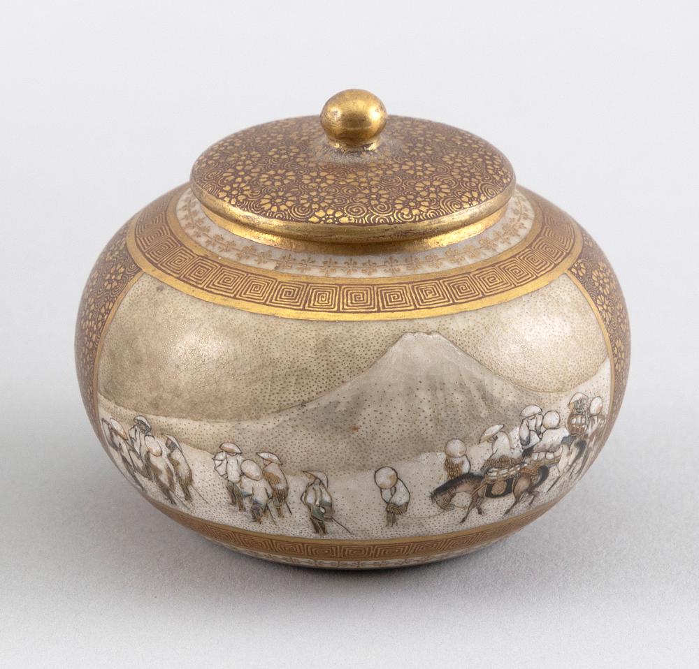 Appraisal: JAPANESE SATSUMA PORCELAIN COVERED JAR MEIJI PERIOD HEIGHT JAPANESE SATSUMA