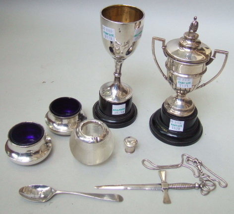 Appraisal: Mostly silver comprising a lidded twin handled bowling trophy Birmingham