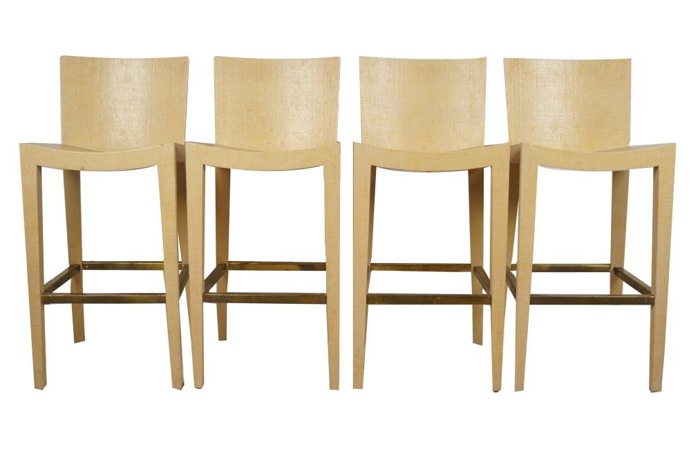 Appraisal: FOUR MODERNIST BARSTOOLSunsigned with lacquered woven grass finish and brass