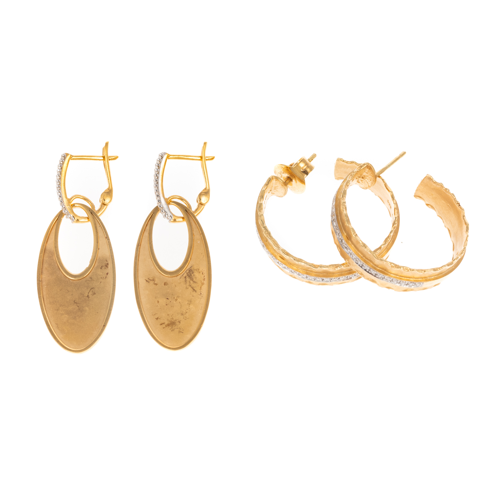 Appraisal: TWO PAIRS OF I REISS K GOLD DIAMOND EARRINGS K