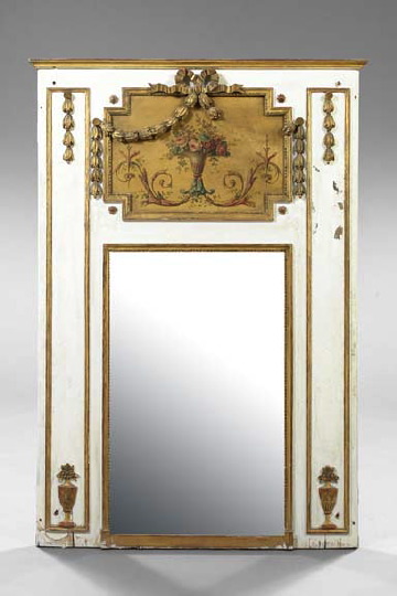 Appraisal: Napoleon III Carved Parcel-Gilt and Blanc-de-Trianon -Painted Beechwood Trumeau Mirror