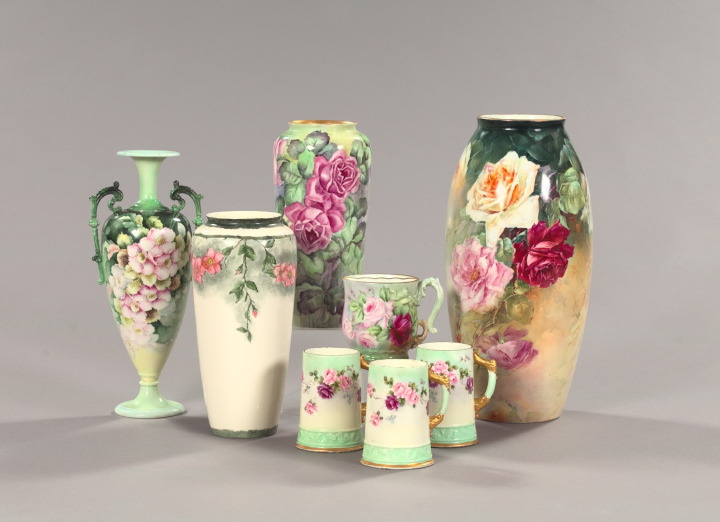 Appraisal: Eight-Piece Collection of Hand-Painted American Belleek Porcelain comprised of a