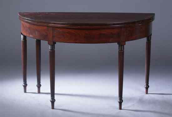 Appraisal: REGENCY MAHOGANY FLIP-TOP DEMILUNE CONSOLE TABLE early th century On