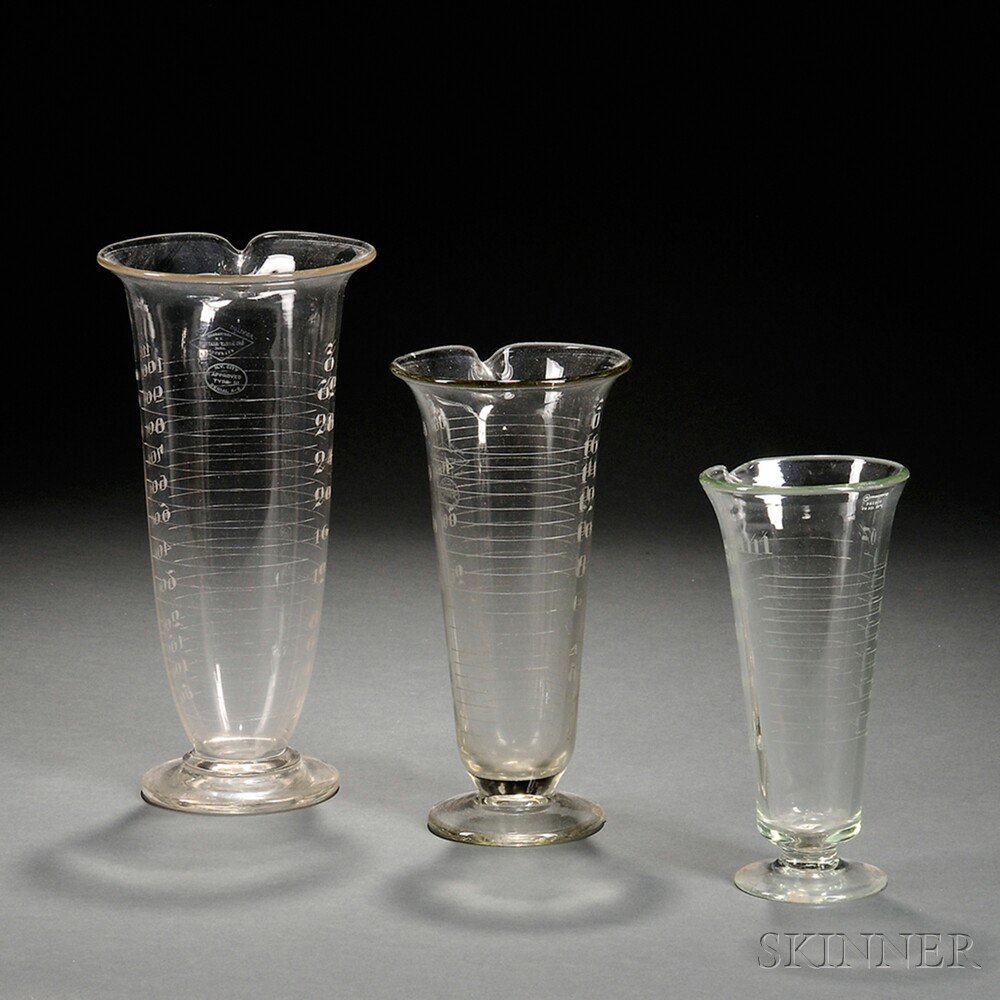 Appraisal: Assembled Set of Three Graduated Blown Etched Colorless Glass Apothecary