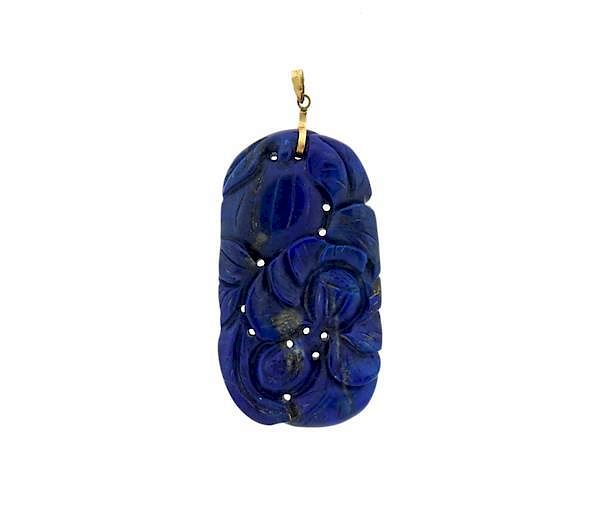 Appraisal: k Gold Carved Lapis Pendant METAL k gold GEMSTONES carved