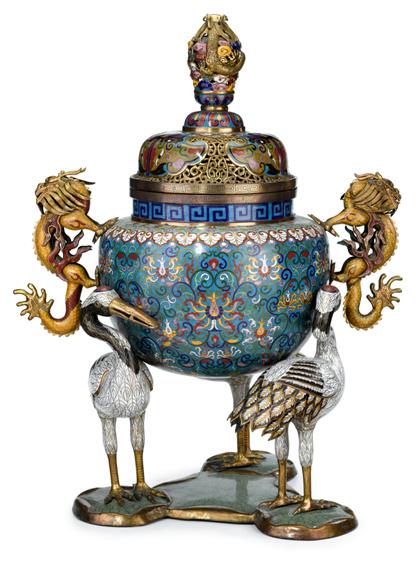 Appraisal: Massive Chinese gilt metal and cloisonne enamel covered censer th