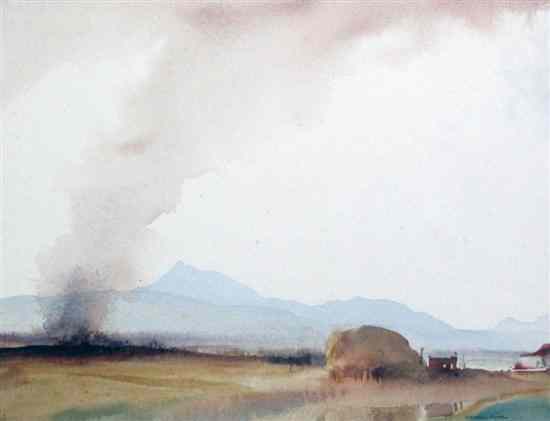 Appraisal: Sir William Russell Flint - watercolour 'Heather Burning Flanders Mo