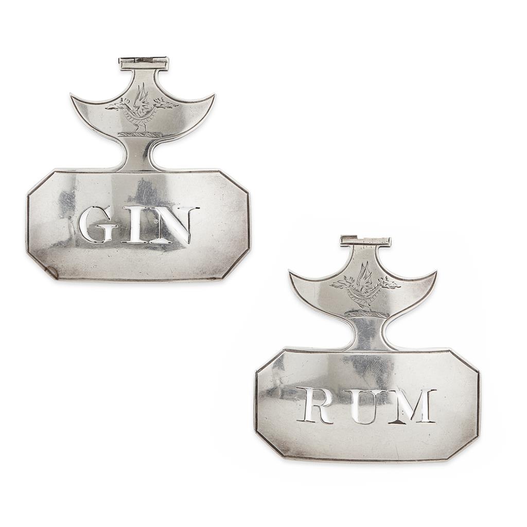 Appraisal: Two George III heraldic spirit bottle rings Phipps and Robinson