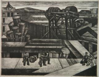 Appraisal: Donald Vogel drypoint Donald Vogel American - - ''Swing Shift''-