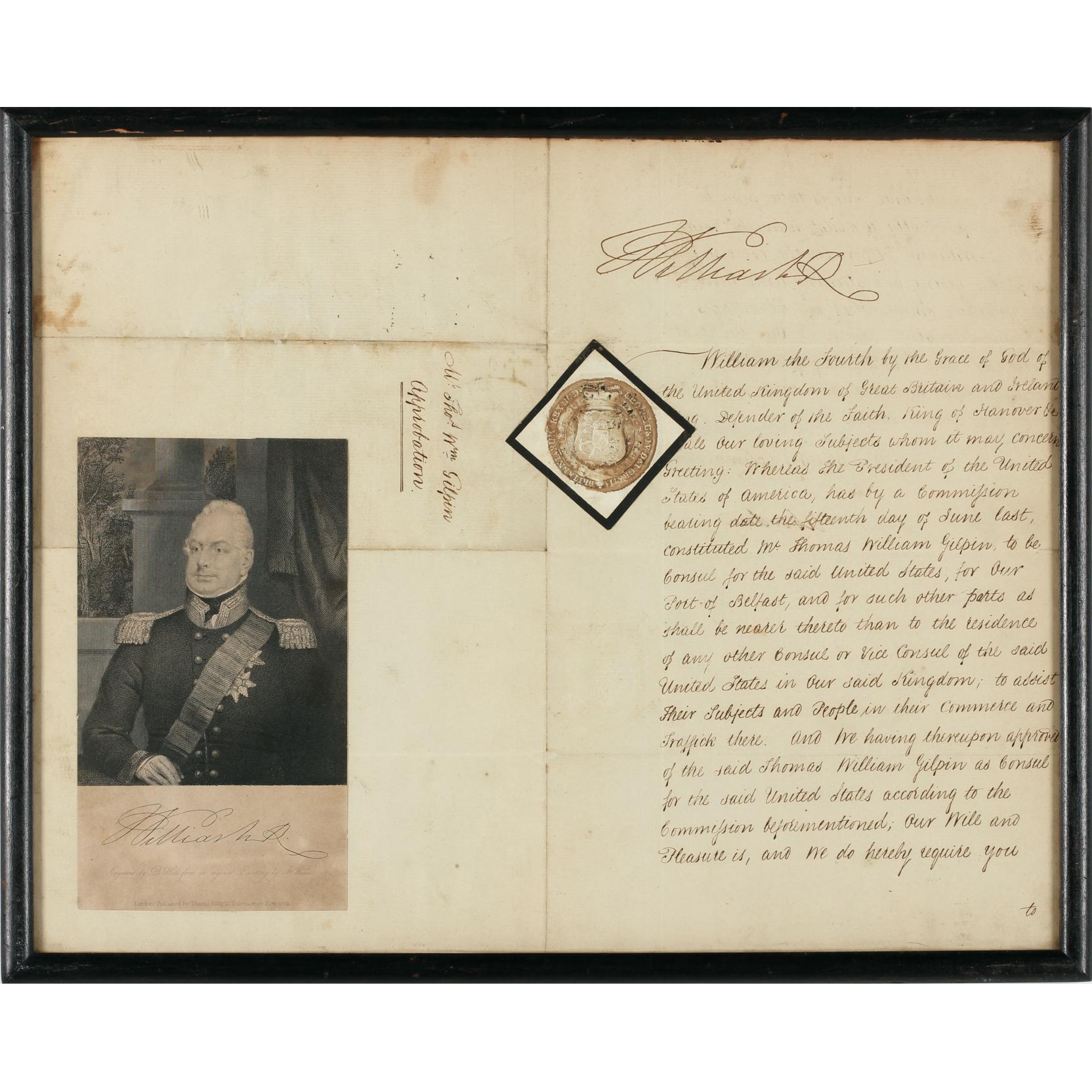 Appraisal: William IV of Great Britain Manuscript Document Signed William R