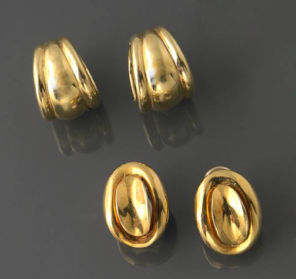 Appraisal: A collection of two pair of k gold earrings Italy