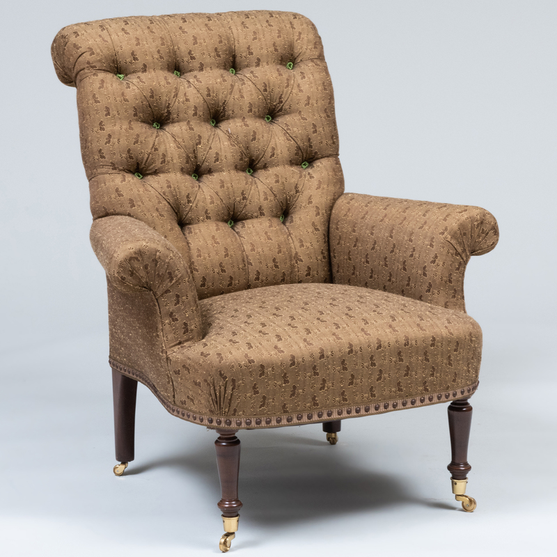 Appraisal: Custom Upholstered Tufted Back Armchair With separate summer slip cover