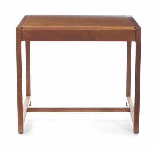 Appraisal: A Danish Teak and Leather Metamorphic Table the rectangular flip-top