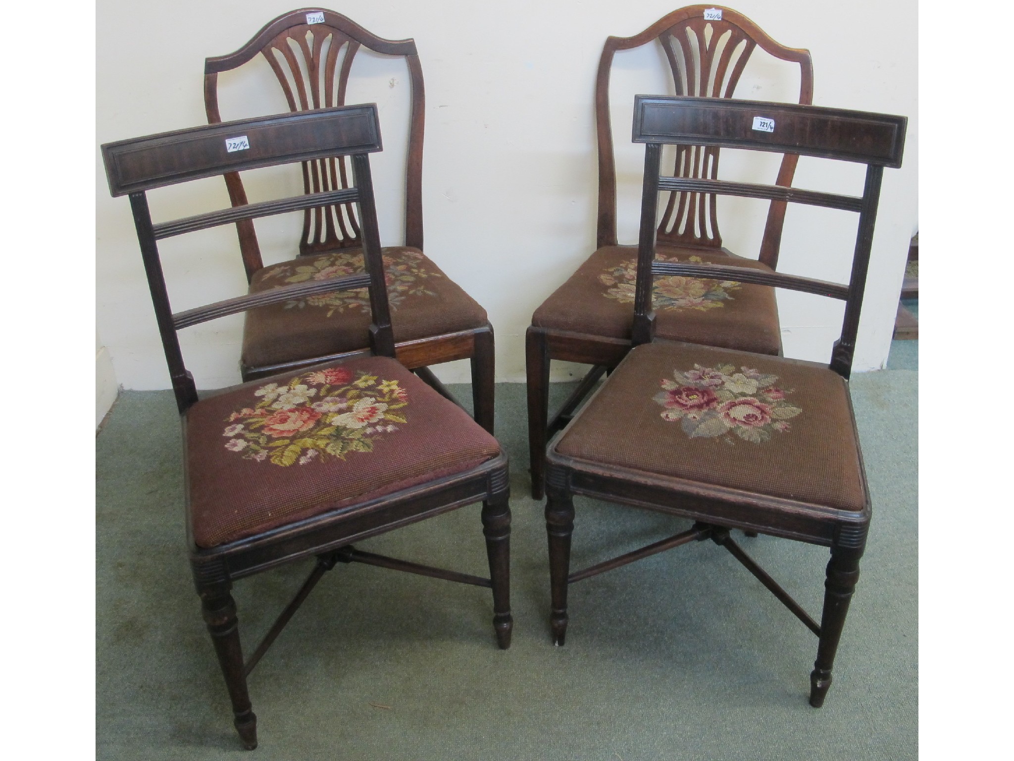 Appraisal: A pair of Edwardian mahogany Hepplewhite style dining chairs and