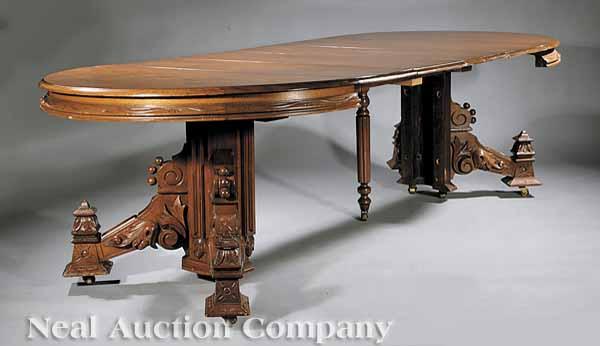 Appraisal: An American Renaissance Carved Walnut Dining Table c the circular