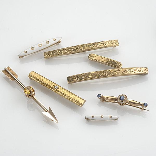 Appraisal: k GOLD BAR OR HANDY PINS Eight pieces include some