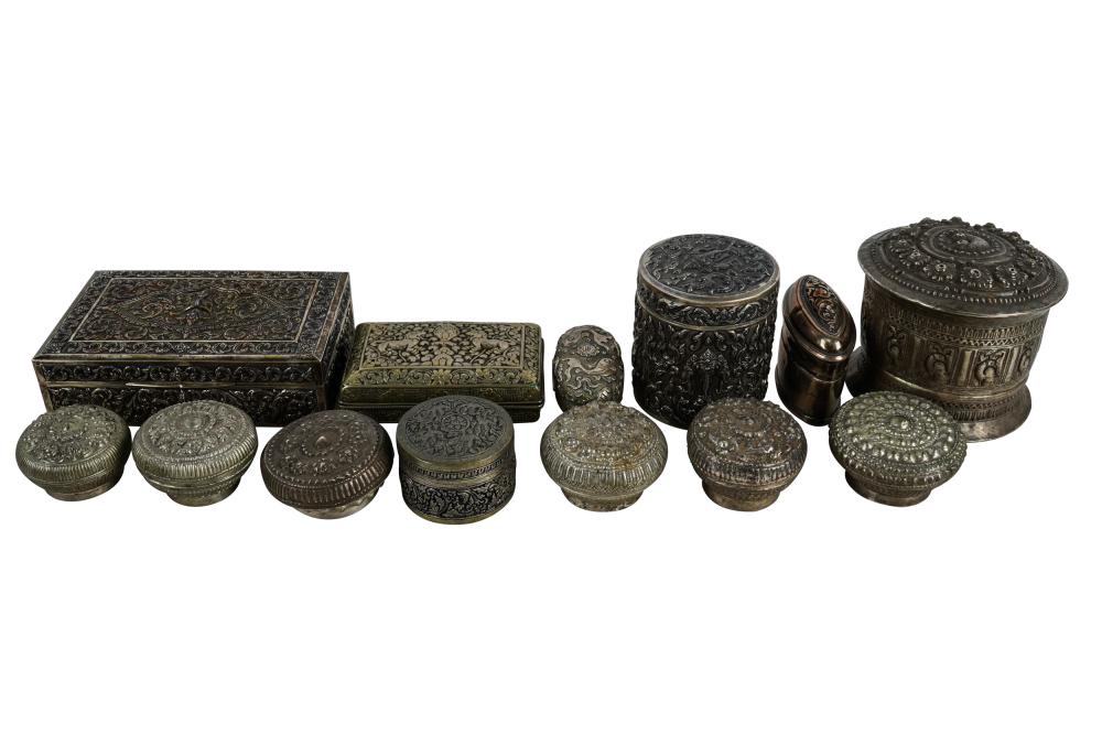 Appraisal: THIRTEEN SOUTHEAST ASIAN SILVER BOXESwith varying hallmarks two larger boxes