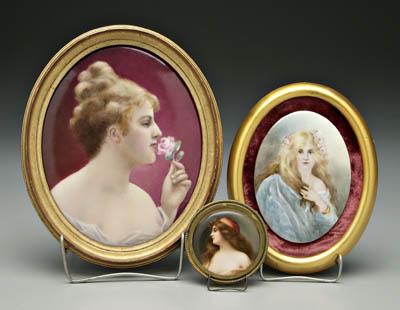 Appraisal: Three hand painted porcelain plaques woman with red cap impressed