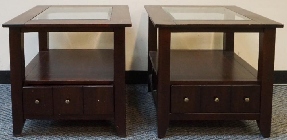 Appraisal: Pair of Modern Stained Wood and Glass Inset Side Tables