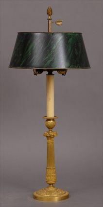 Appraisal: CHARLES X-STYLE GILT-BRONZE CANDLESTICK LAMP The reeded stem with fruit