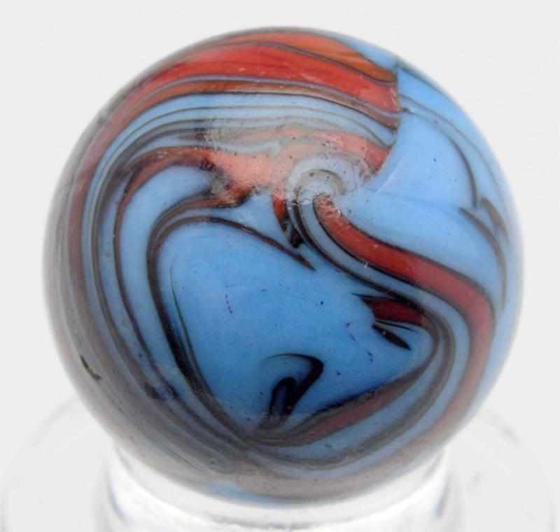 Appraisal: Christensen Agate Striped Opaque Marble Baby blue base with reddish-orange